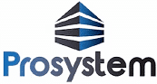 Logo Prosystem avec une icône de bâtiment stylisée en bleu et gris évoquant la structure et l'expertise technique.